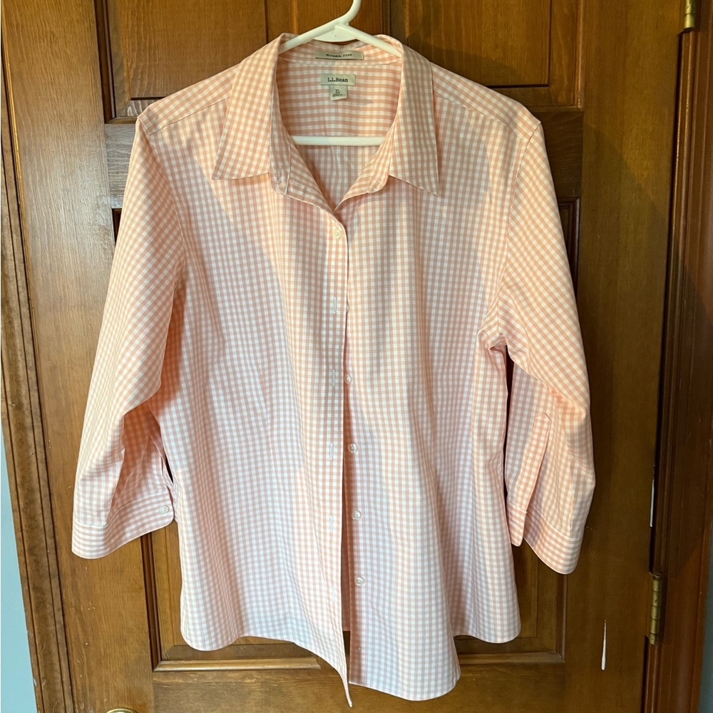 LL Bean Pink Gingham Button-Up Shirt